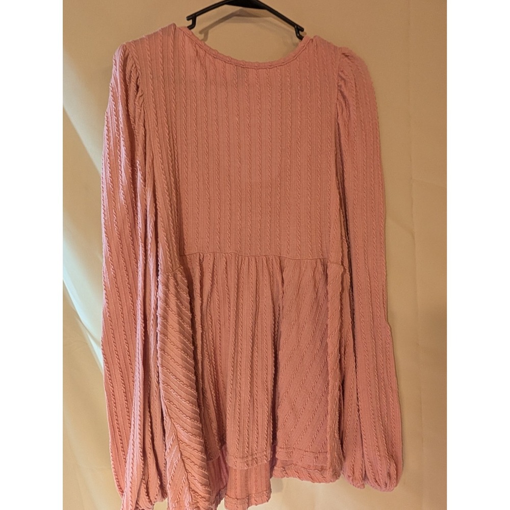 SHEIN Women's Peplum Blouse‎ XL Pink Textured Long Sleeve Scoop Neck Top - Picture 3 of 3